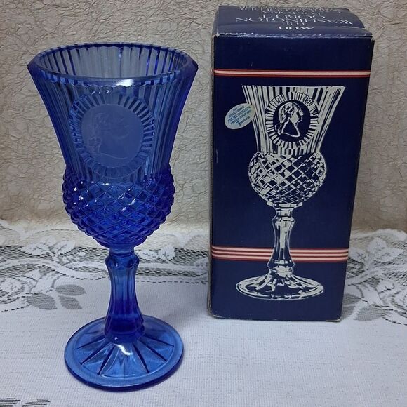 Avon Fostoria cobalt blue Washington goblet and Mount Vernon  sauce pitcher. - Picture 2 of 6